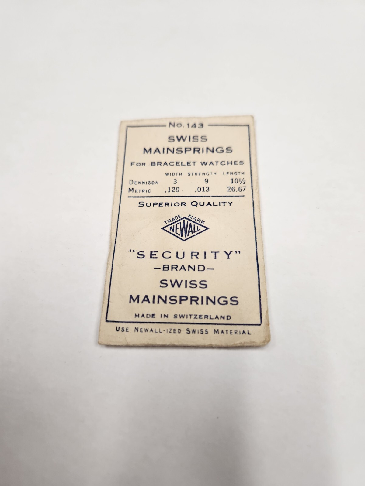 Newall Security Swiss Mainspring No. #143 for Bracelet Watches, .120 .013 26.67
