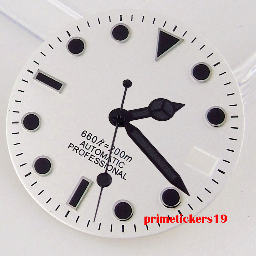 28.5mm Black/White/Green Sterile Watch Dial Face Hands Date Window Fit NH35 Movt