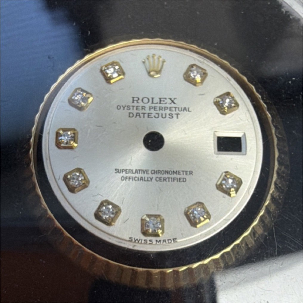 Rolex silver dial w/ diamond markers for Datejust 26mm 79173,69173 .18k bezel