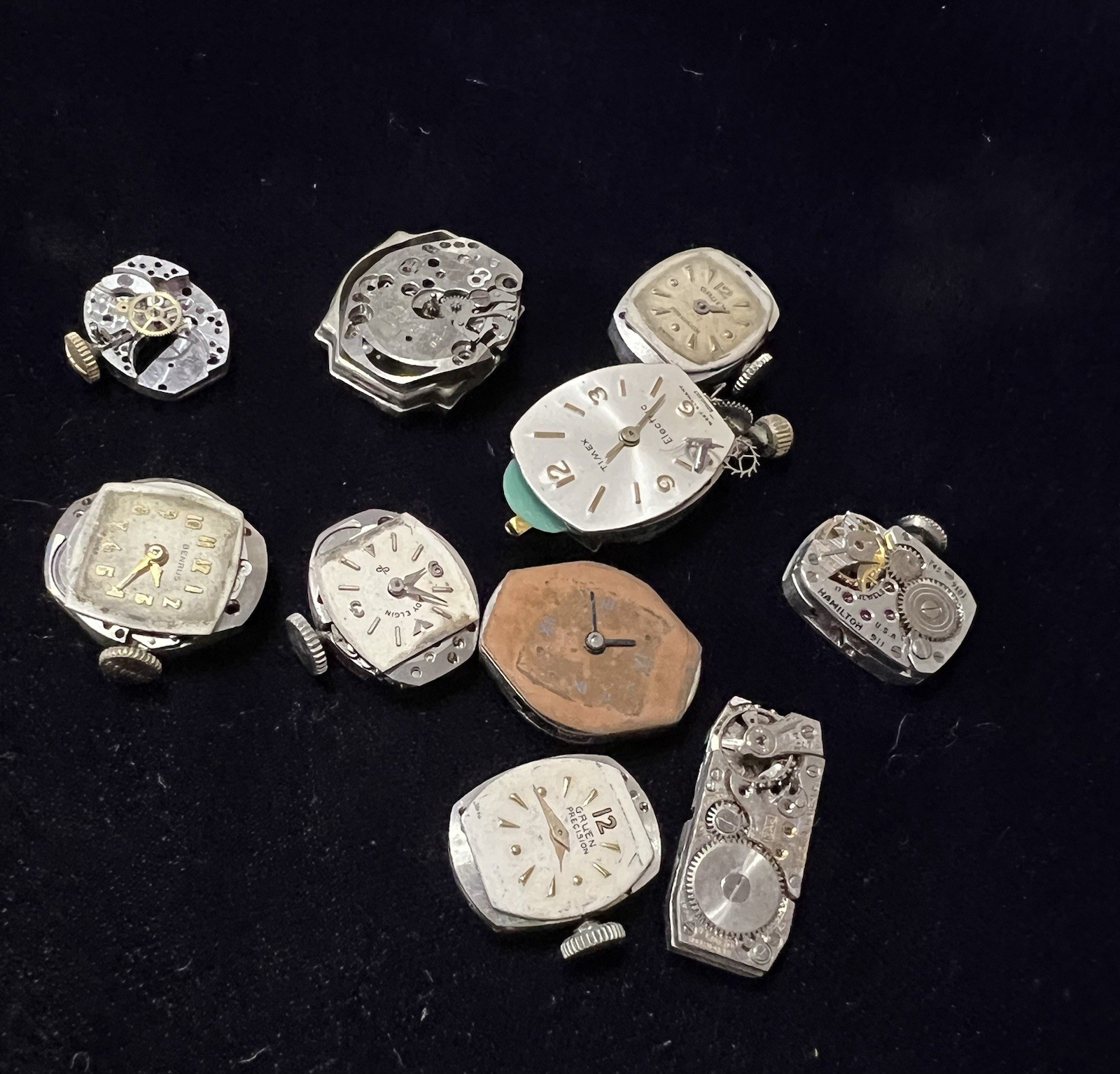 Vintage Ladies Watch Movements Parts Lot Bulova Elgin Hamilton Gruen Repair