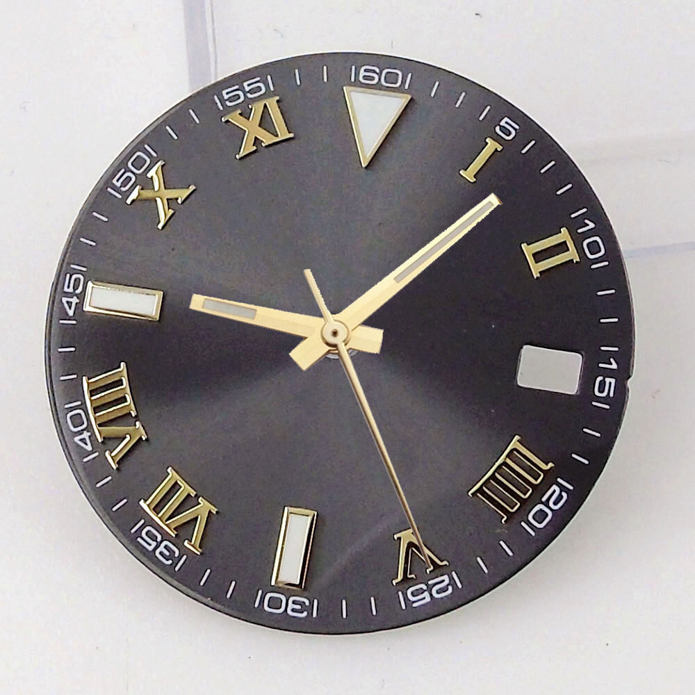 29mm Grey Sunburst Watch Dial Fit NH35A NH36A Movement Roman Number Marks Date