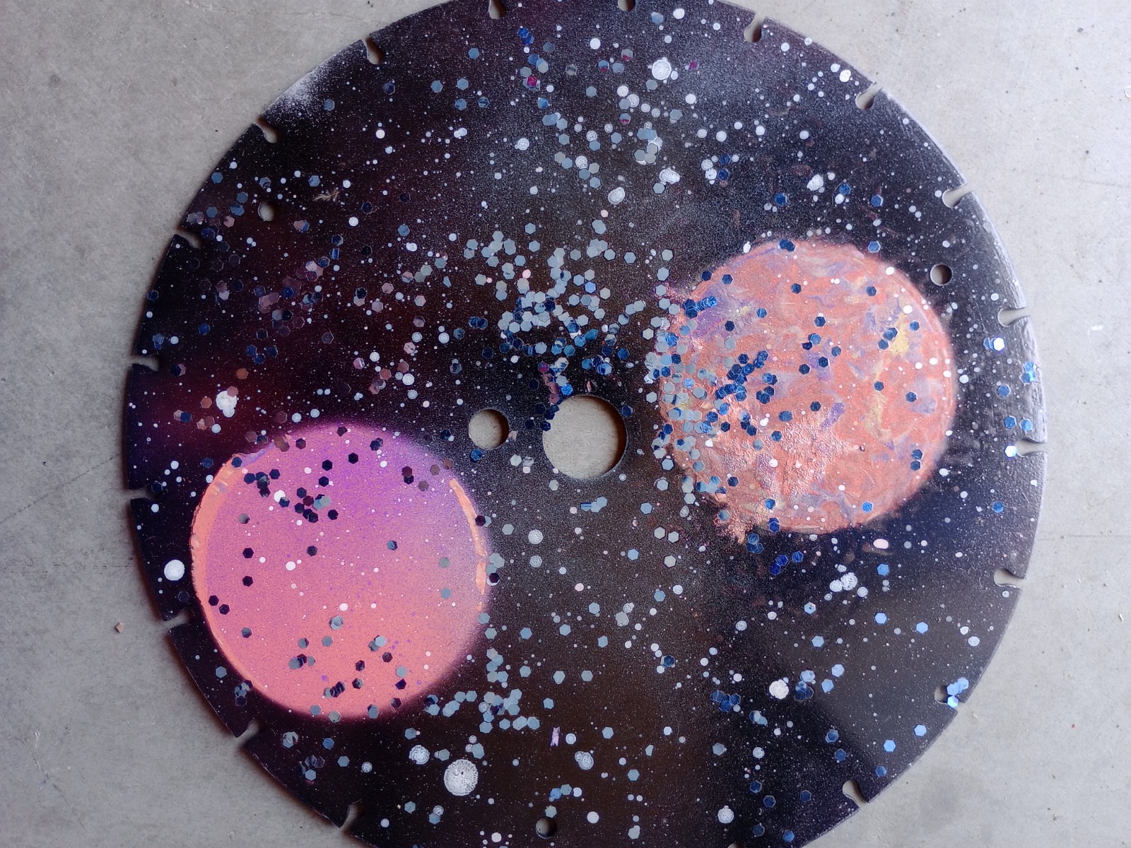 Black Watch Dial Face w/ Pink Blue White Speckled Circles, No Hour Marks