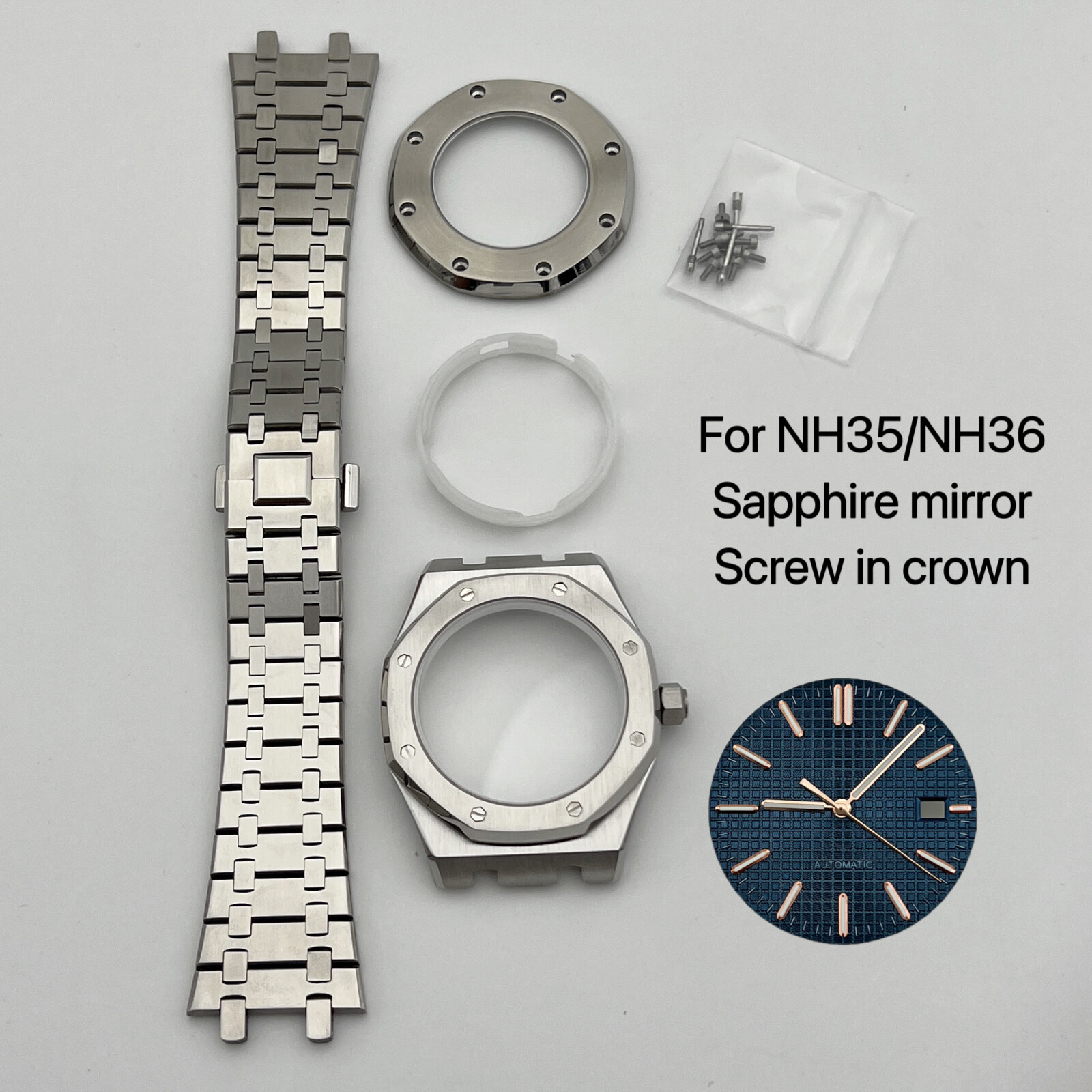 NH35 Case 41mm + Strap + Dial+hand Sapphire Glass for NH35/NH36 Movement
