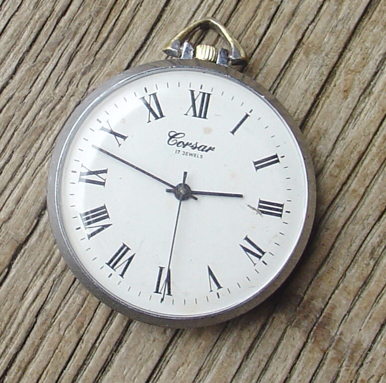Vintage Raketa “CORSAR” Soviet Russian Pocket watch USSR WHITE DIAL SERVICED