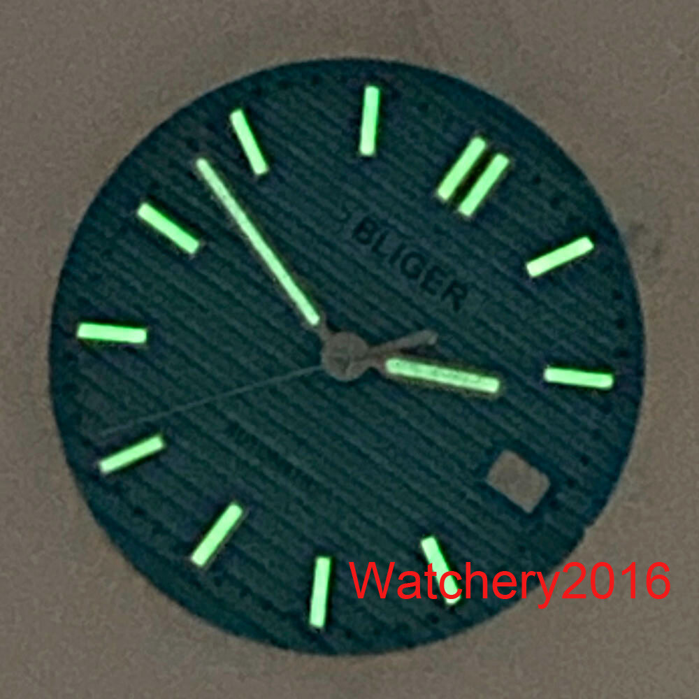 BLIGER Square Watch Case Sky Blue 29.8MM Dial Luminous Hand Fit NH35 movement