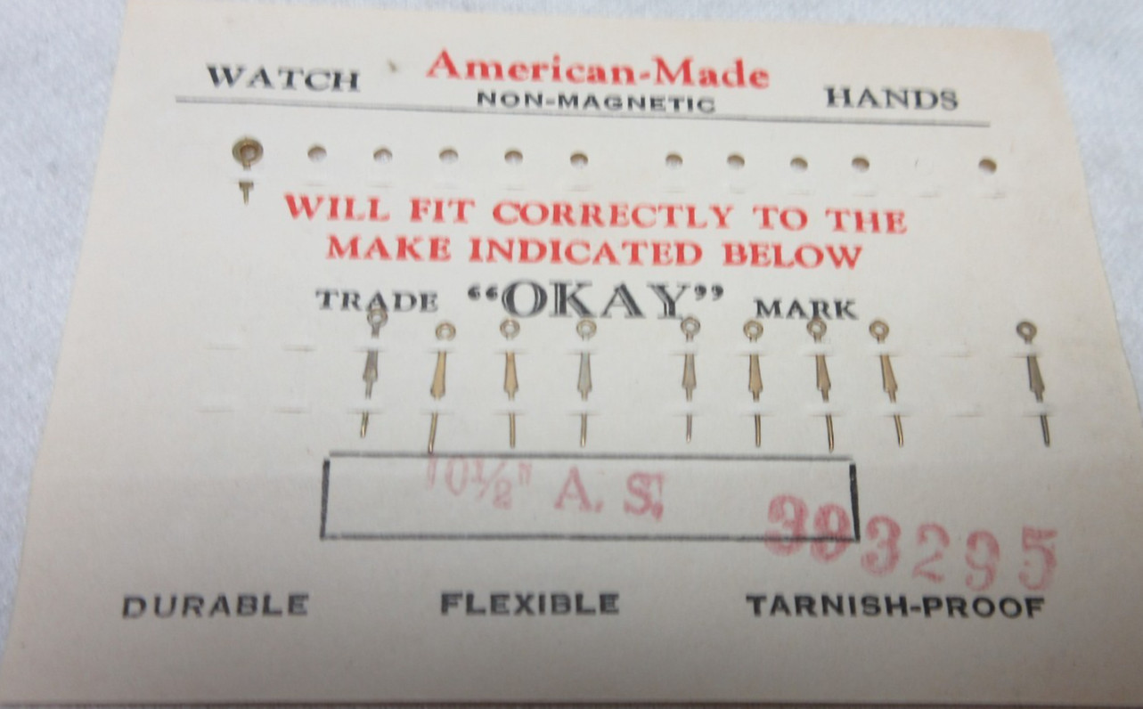 AMERICAN MADE WATCH HANDS 10 1/2 AS WATCHMAKER REPLACEMENT PARTS #205