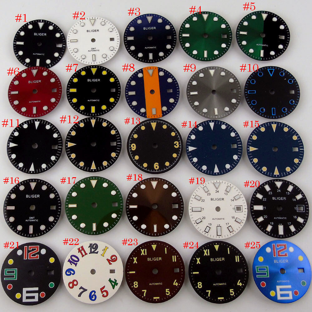 28.5mm Luminous Watch Dial Fit MIYOTA 8215 ETA 2836 Movement Date Black Sterile