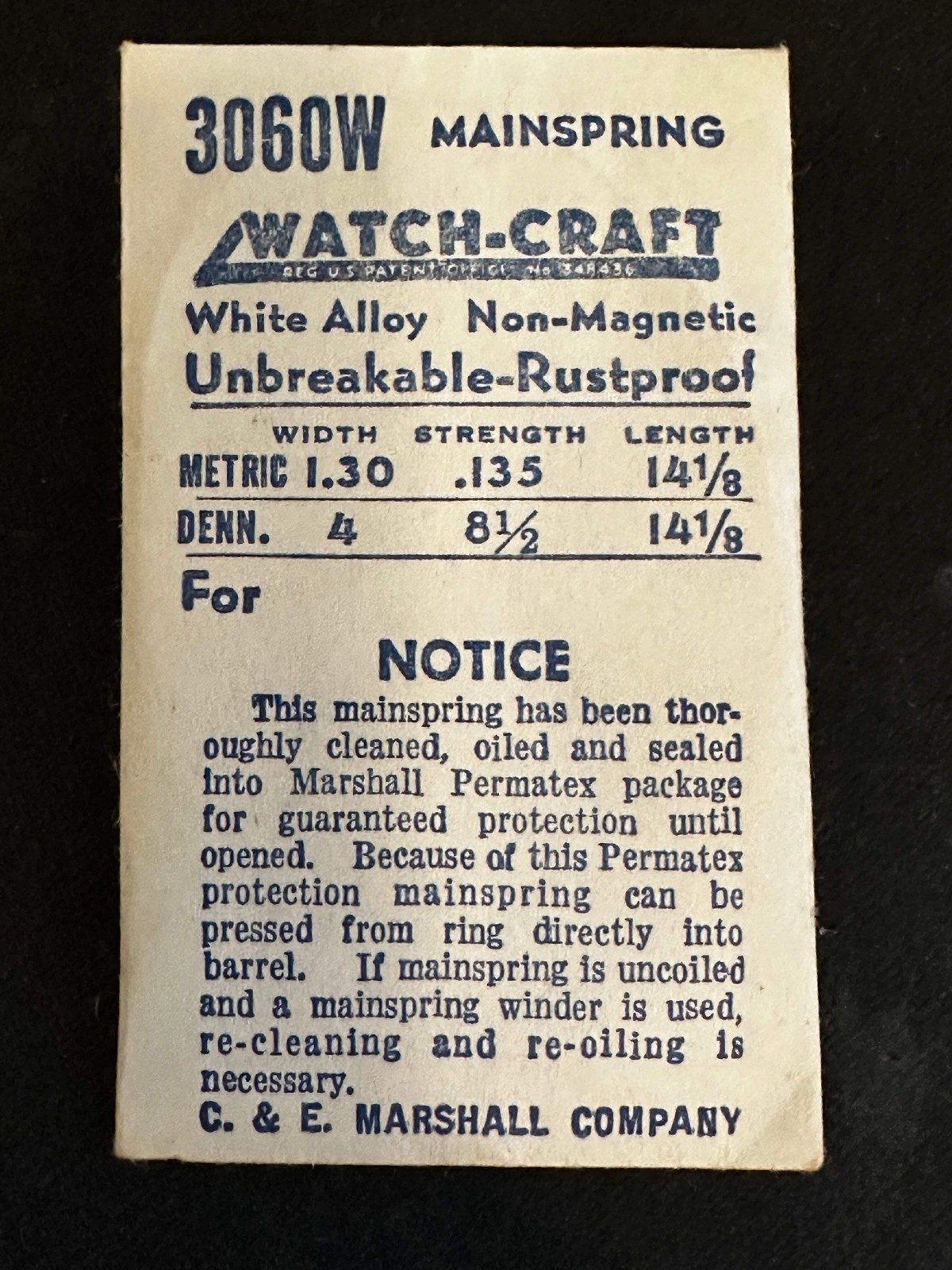 WATCH-CRAFT Mainspring 3060W for Junghans 85, Ingraham 85 – Alloy