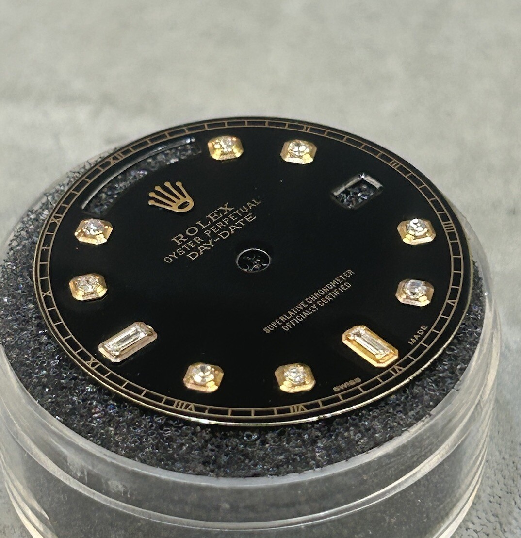 Rolex 41mm Day Date II Watch Custom Black Baguette Diamond Dial For Model 218238