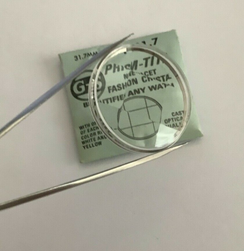 GS PT PRISM-TITE 9 FACET FASHION WATCH CRYSTAL w/ring NOS (16mm to 35.8mm)