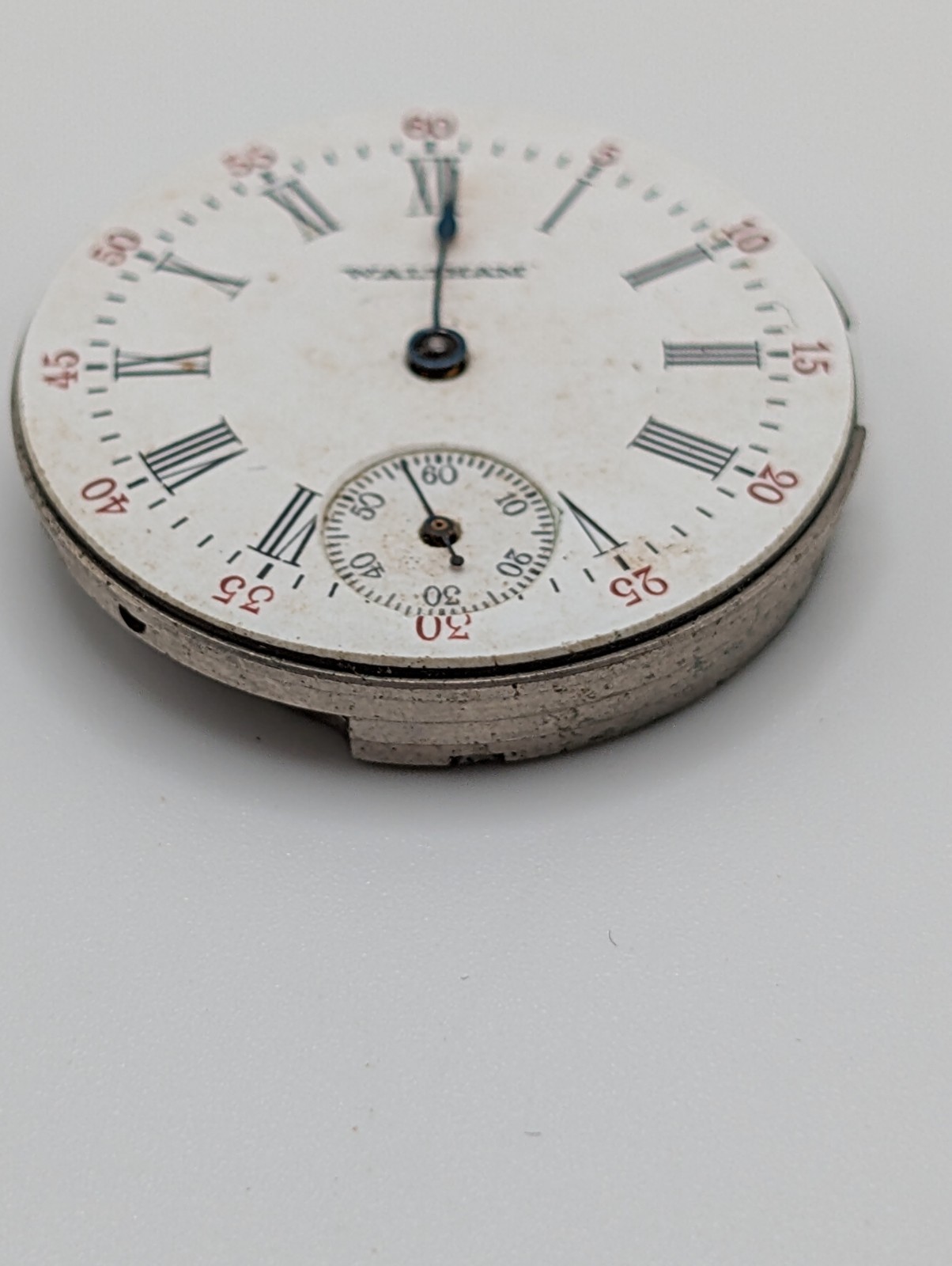 Antique Waltham Pocket Watch Movement Dial Parts Repair Roman Enamel Untested