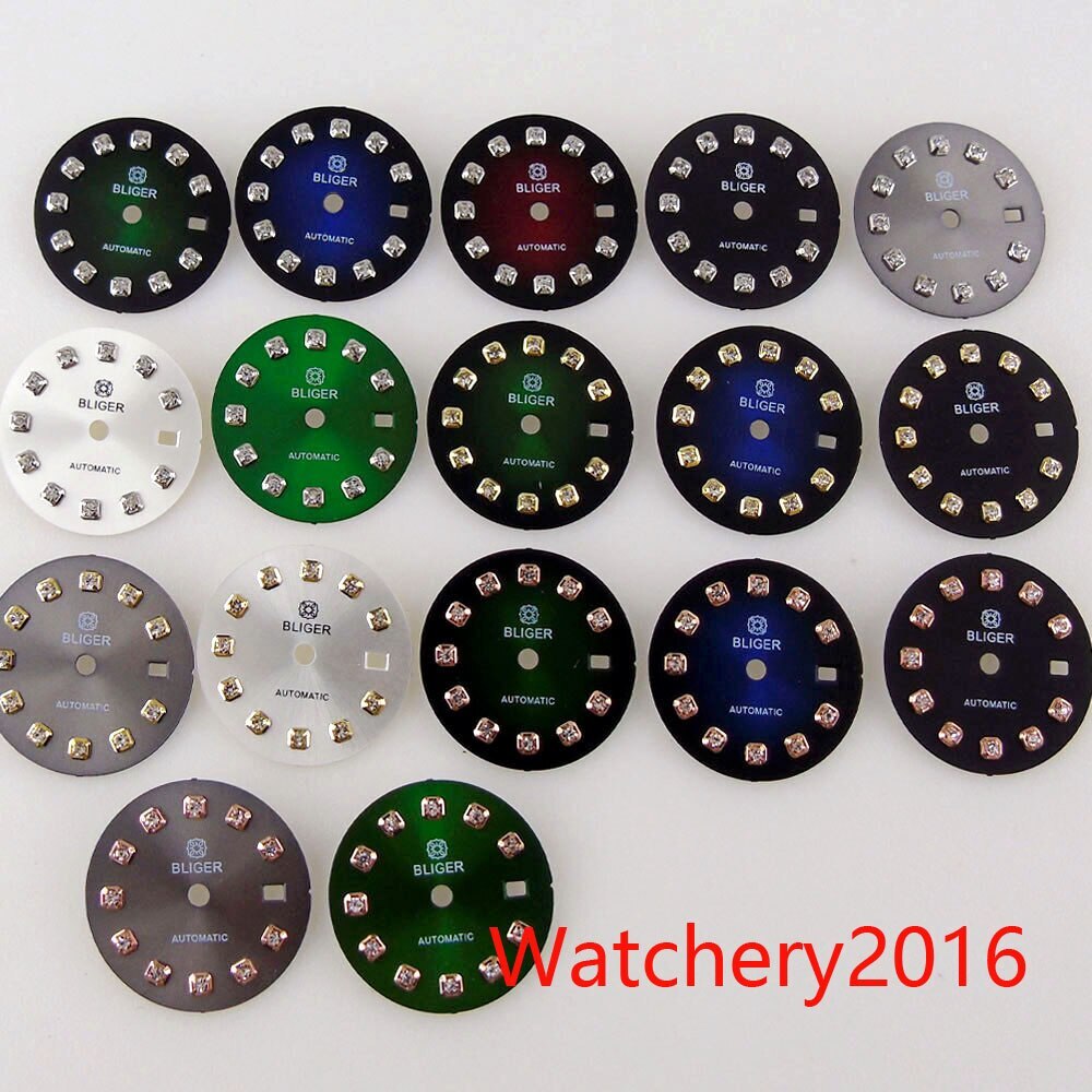 Bliger 20.5MM Green Black Watch Dial Luminous Silver Index Fit NH05 Lady Watch