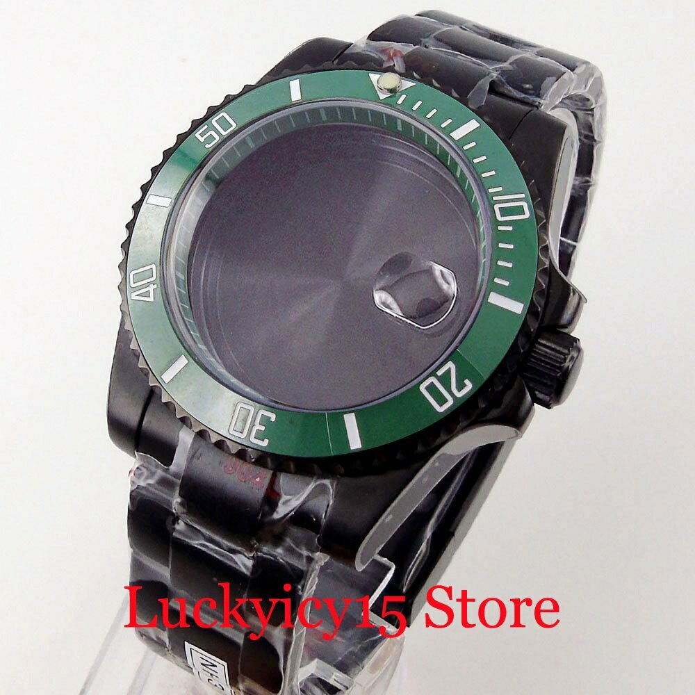 40MM Fit NH35 PT5000 Movement Automatic Men Watch PVD Watch Case Blue/Green R