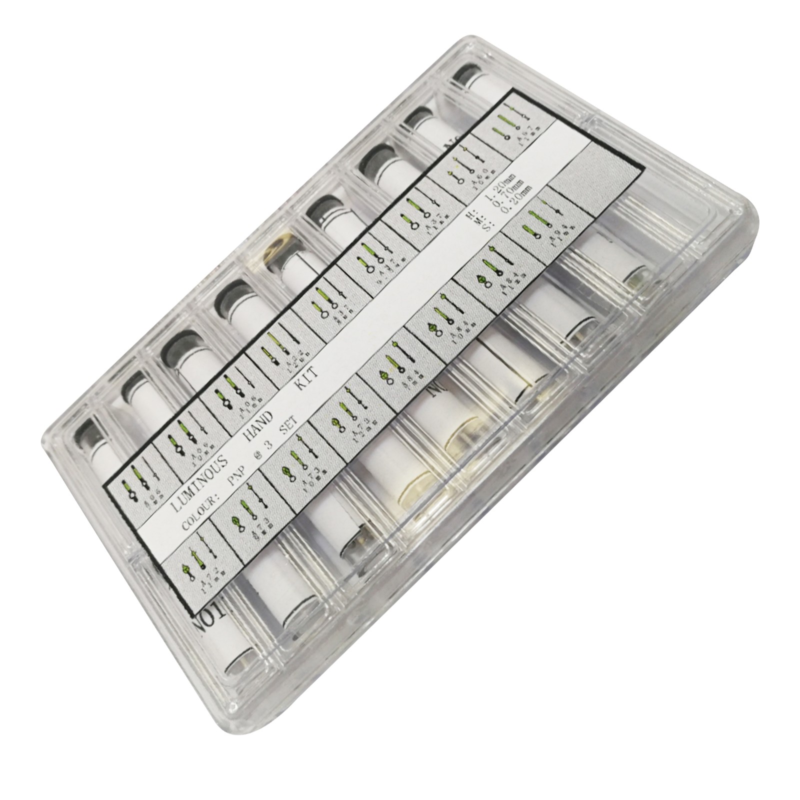 1.2/0.7/0.2mm Hole AssortedLuminous Watch Hands Pins Box for Watchmaker Repair