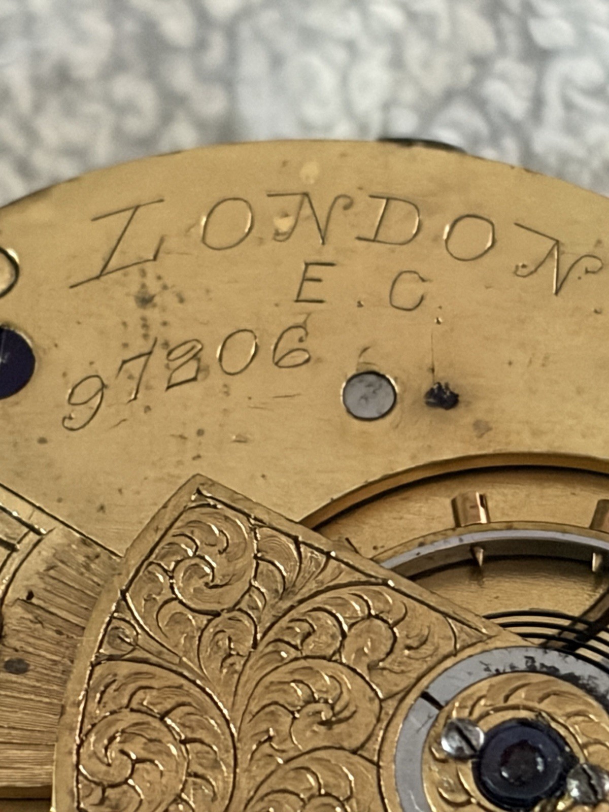 Vintage John Forrest London Key Wind Fusee Watch Movement and Dial 46.? mm