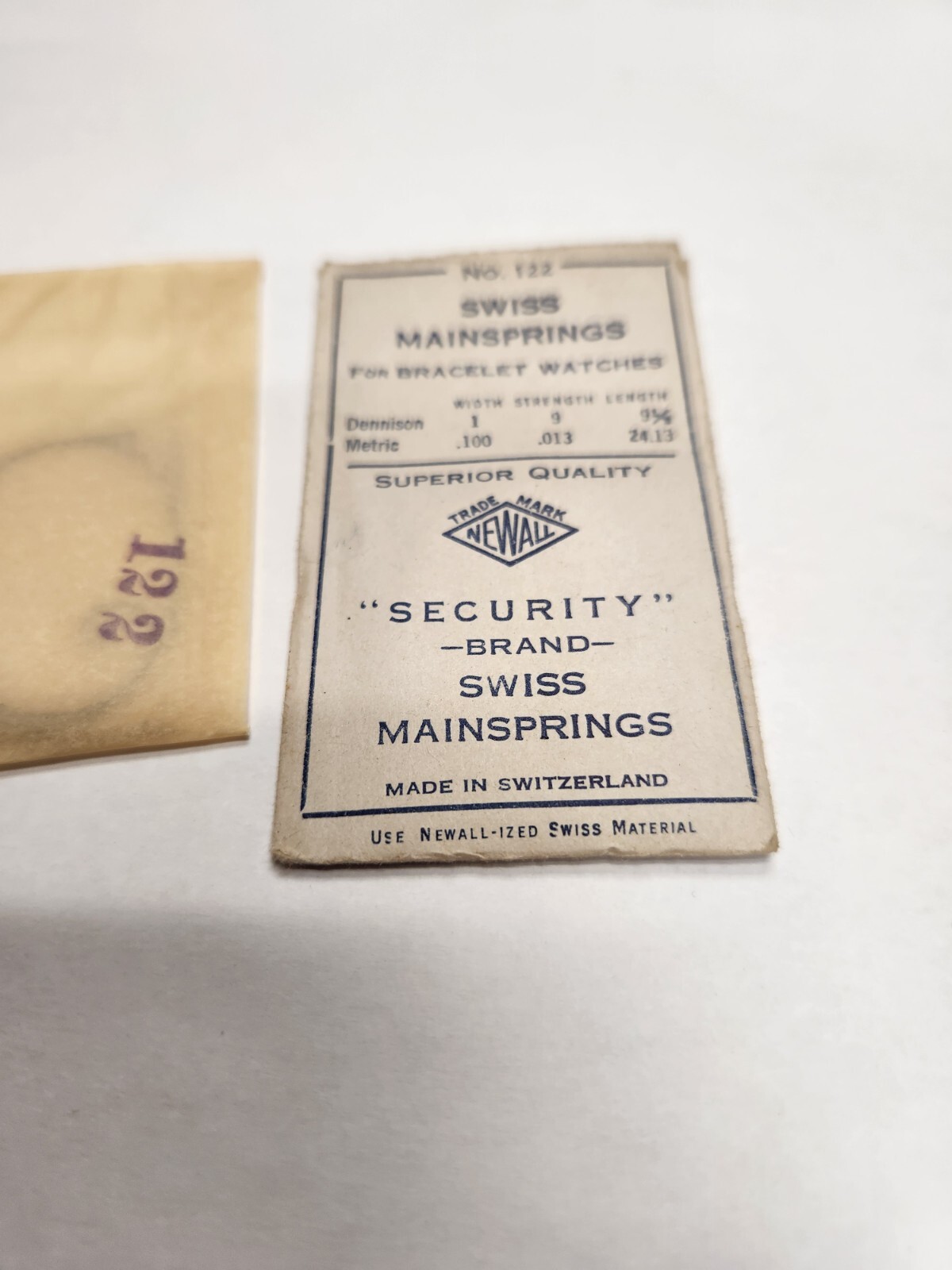 Newall Security Swiss Mainspring No. #122 for Bracelet Watches, .100 .013 24.13