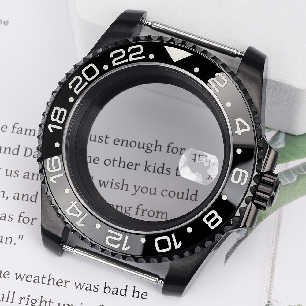 FEIYASHI GMT Bezel 40mm Black Watch Case Sapphire PVD Steel For Seiko NH35 NH36
