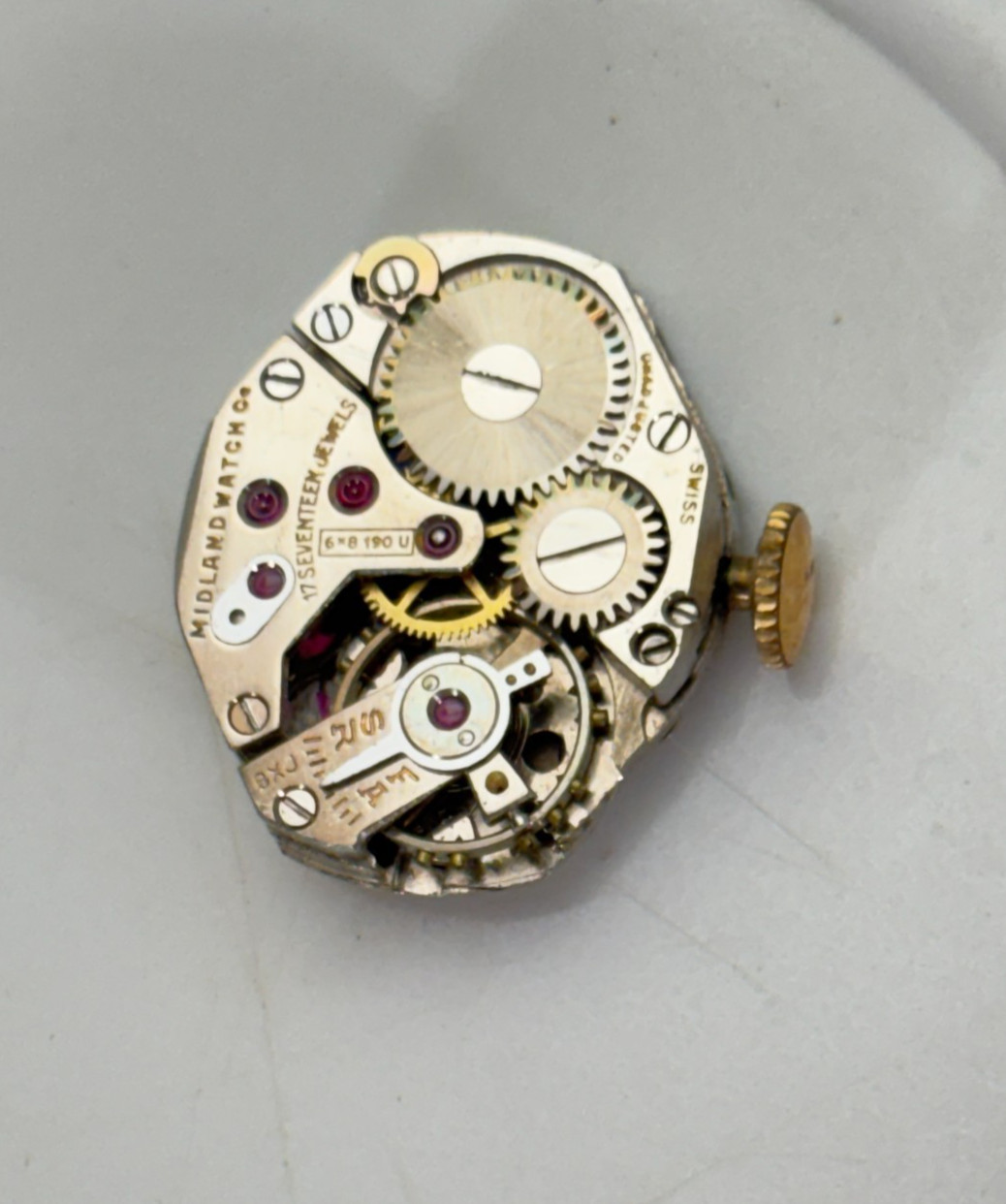 Midland Swiss 17 Jewel Vintage Watch Movement, Art Deco, Untested