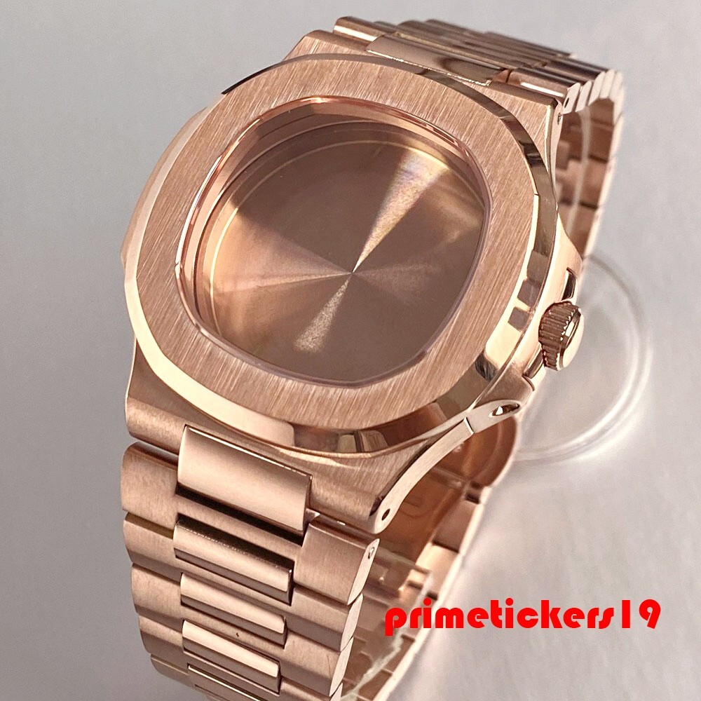 Rose Gold Square Watch Case+Band+Dial Set Fit NH35 NH36 NH38 Sapphire Mod Parts