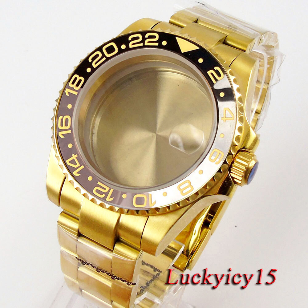 40MM Watch Parts Sapphire Glass Watch Case Golden Bracelet Fit NH35 NH36 ETA2824