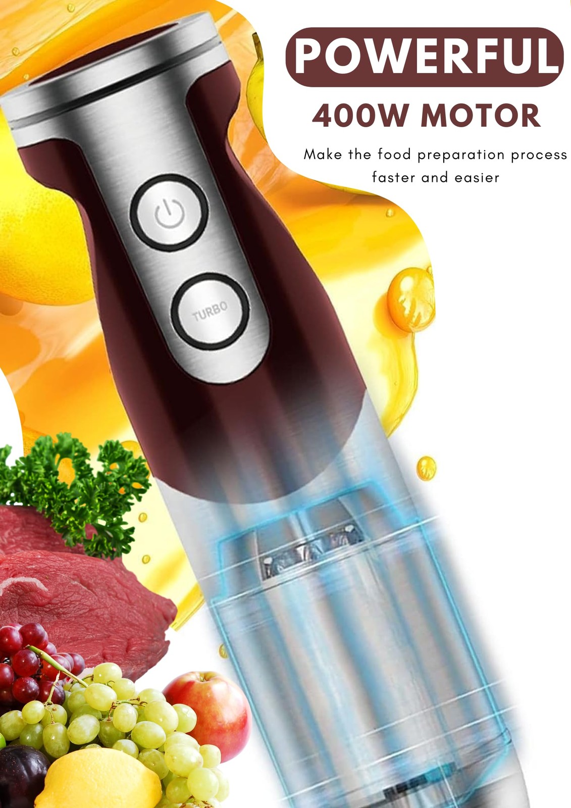 MegaWise RXZER23 3-in-1 Hand Blender 400W Immersion RED