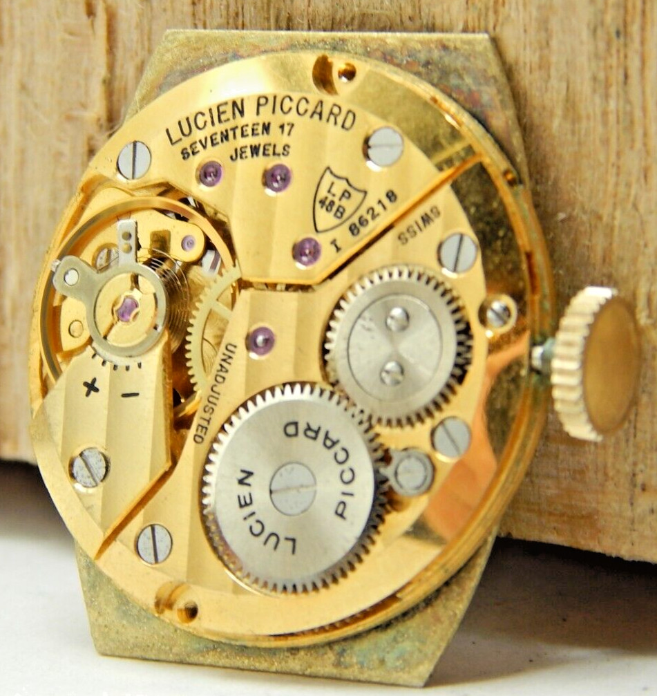 Vintage Lucien Piccard LP48B 17 jewel gilded men’s wrist watch movement w/ dial