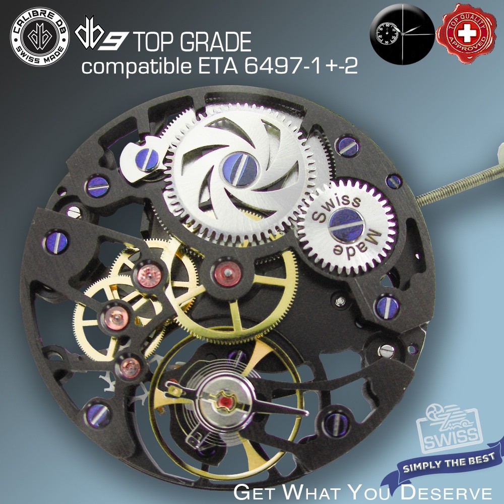 MOVEMENT CALIBRE DB9 BLACK SKELETON – compat. ETA 6497-2 TOP GRADE , SWISS MADE