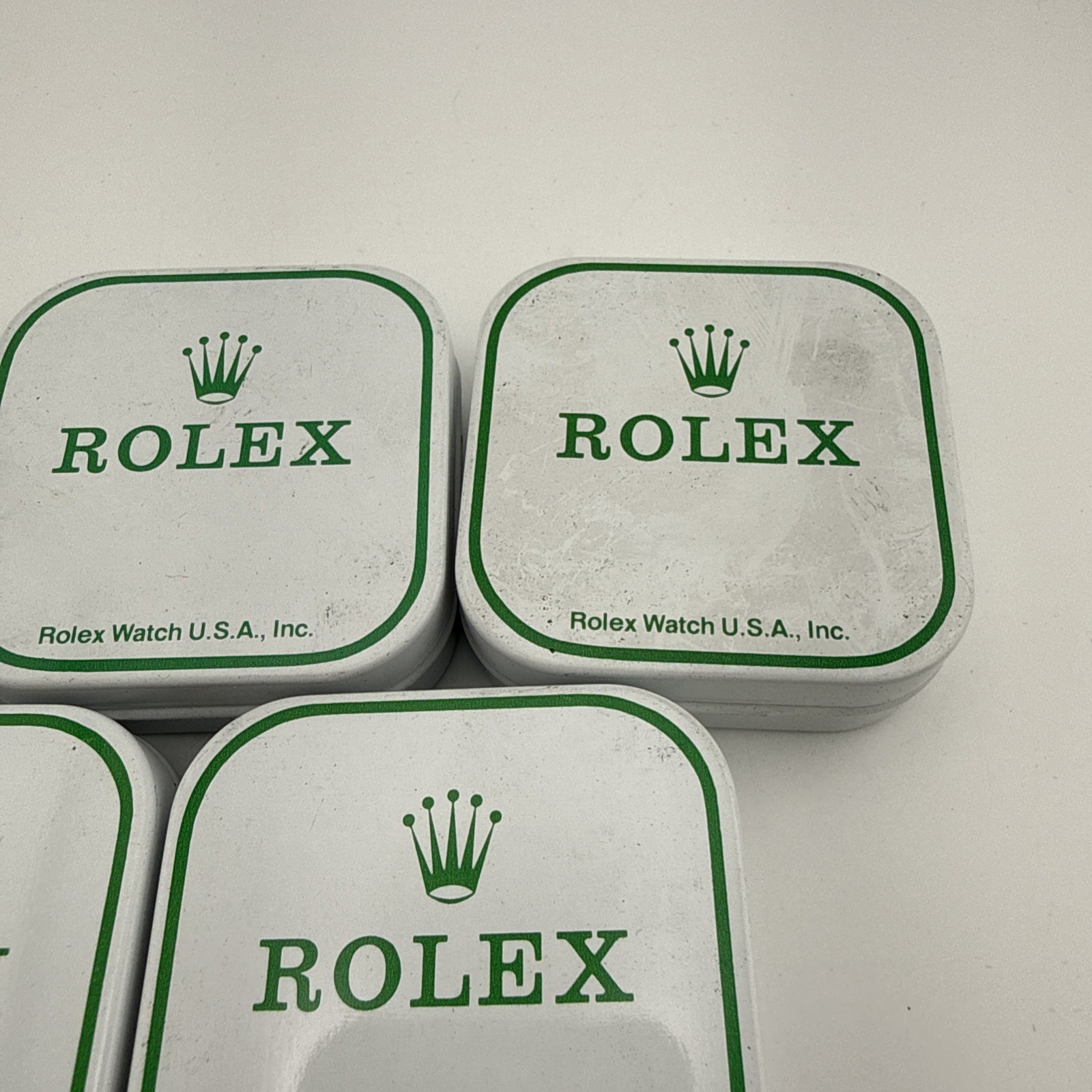 Vintage Genuine Rolex U.S.A Tin Metal Boxes for Watch Parts Service etc Lot of 5