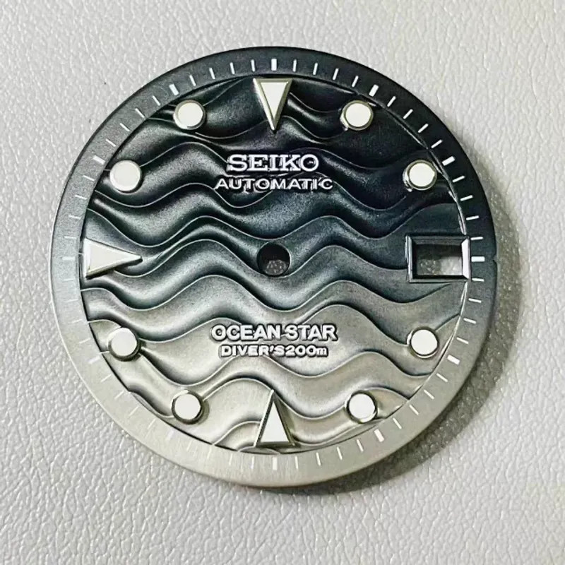 28.5mm Watch Dial Water Ripple Green Luminous Diver Face For NH35 Movement
