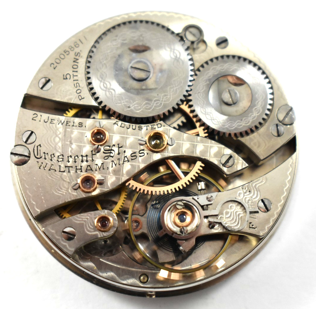 Vintage Waltham Crescent St 16s 21J RR Pocket Watch Movement lot.we