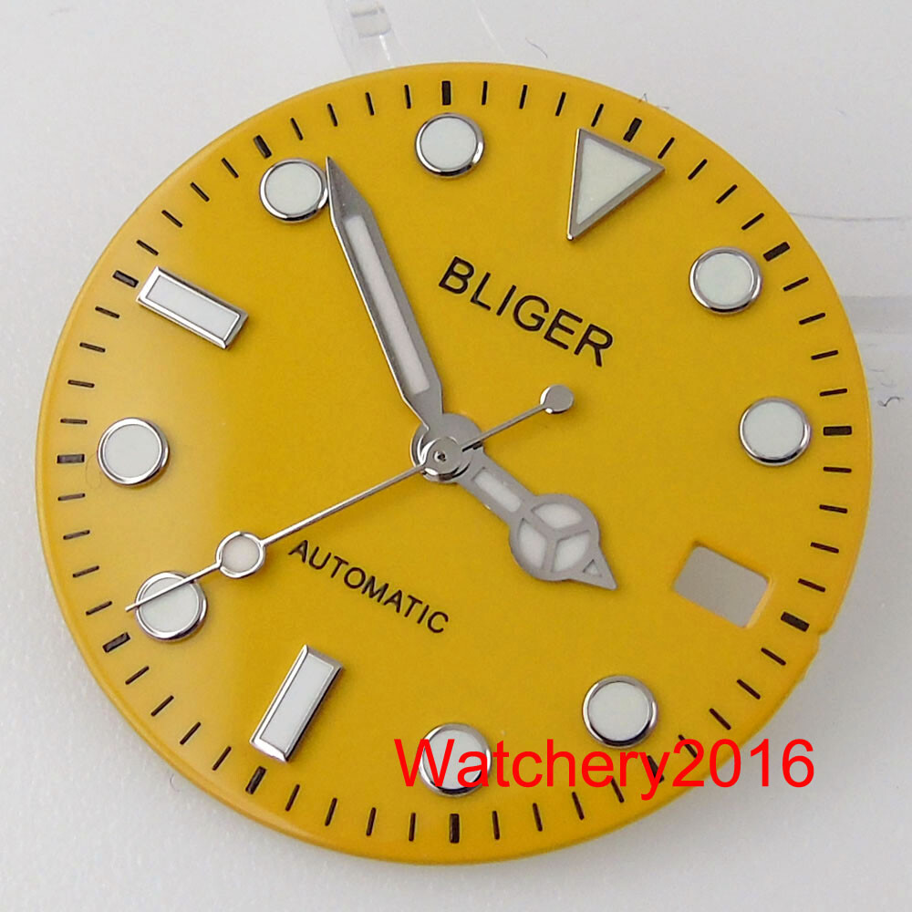 29mm Bliger Blue Orange Yellow Watch Dial Fit NH35A Movement Date Window Parts