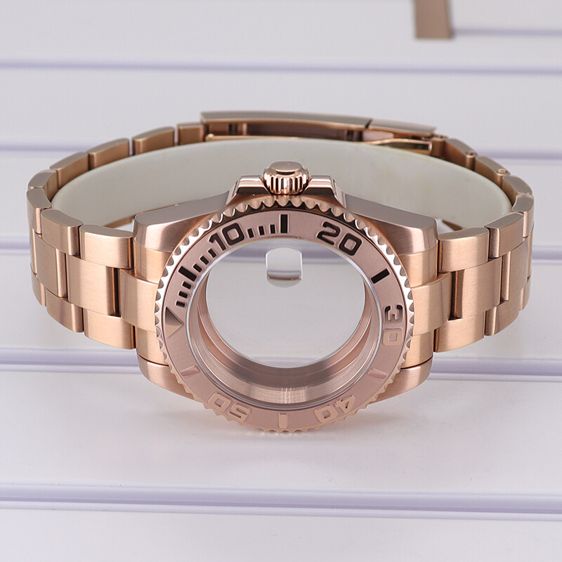 40mm Rose Gold Watch Case Sliding Lock Strap Sapphire Glass For Seiko nh35 YACHT