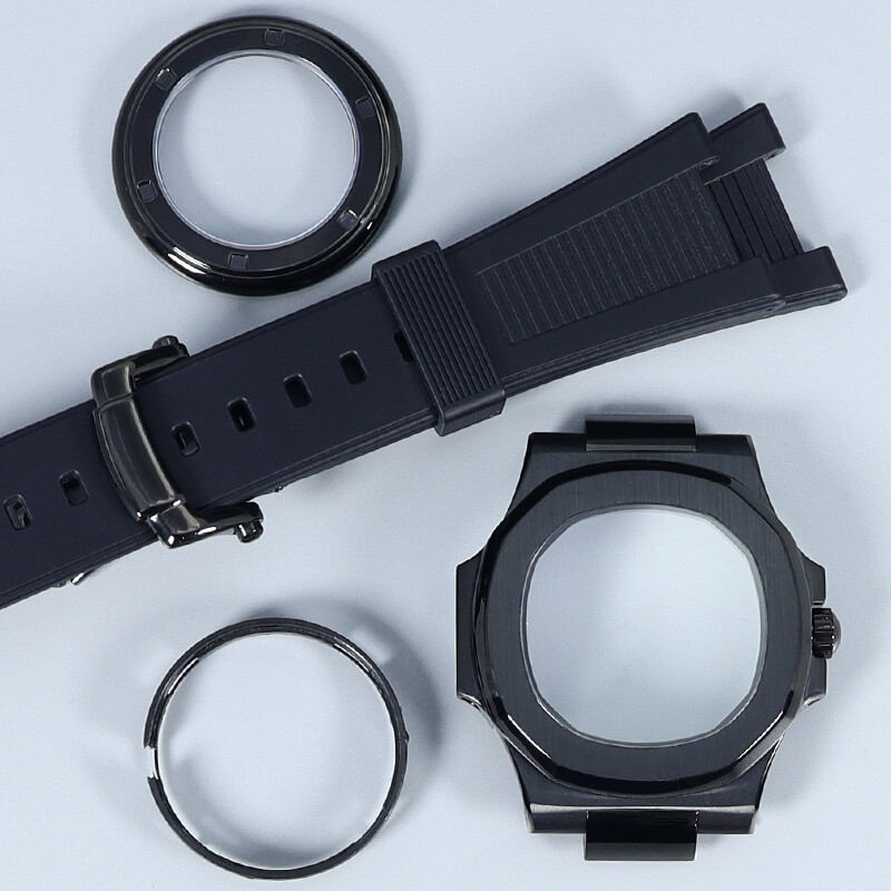 40mm Black Watch Case Rubber Strap Sapphire Crystal For Nh36 Nh35 Nh34 Movement