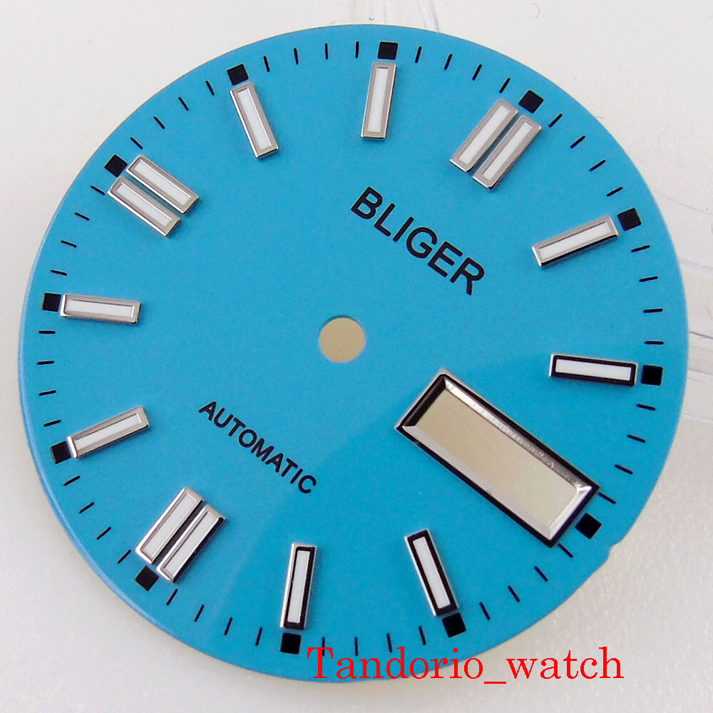 New 29mm Stainless Steel Watch Dial For NH36A Movement Date Week Window Luminous