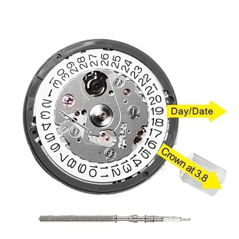SEIKO (TMI) NH35 NH35A AUTOMATIC WATCH MOVEMENT DATE AT 3H WHITE BLACK DISC