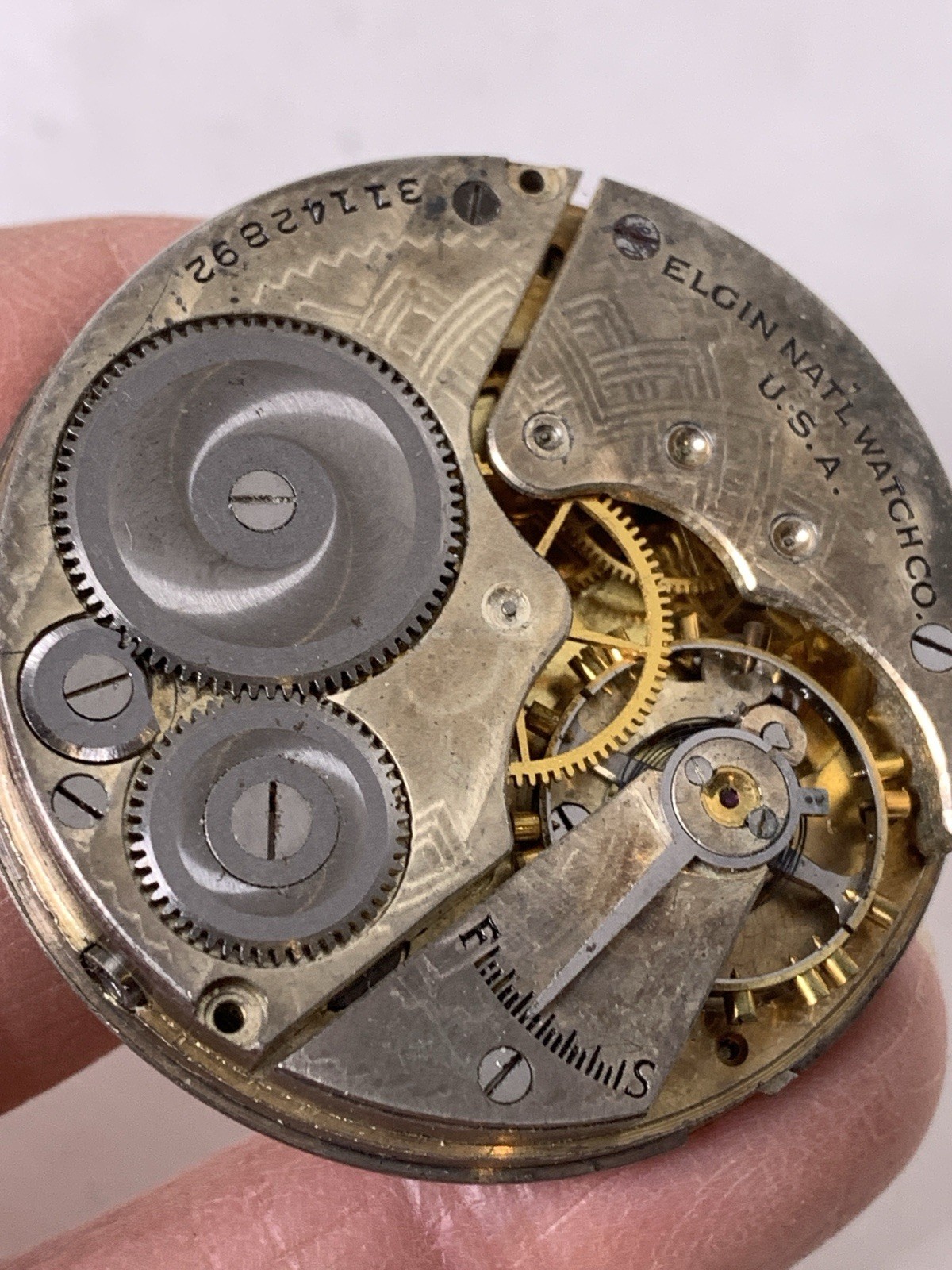 1928 Elgin Pocket Watch Movement Grade 291 Model & 16s 7j Pendant