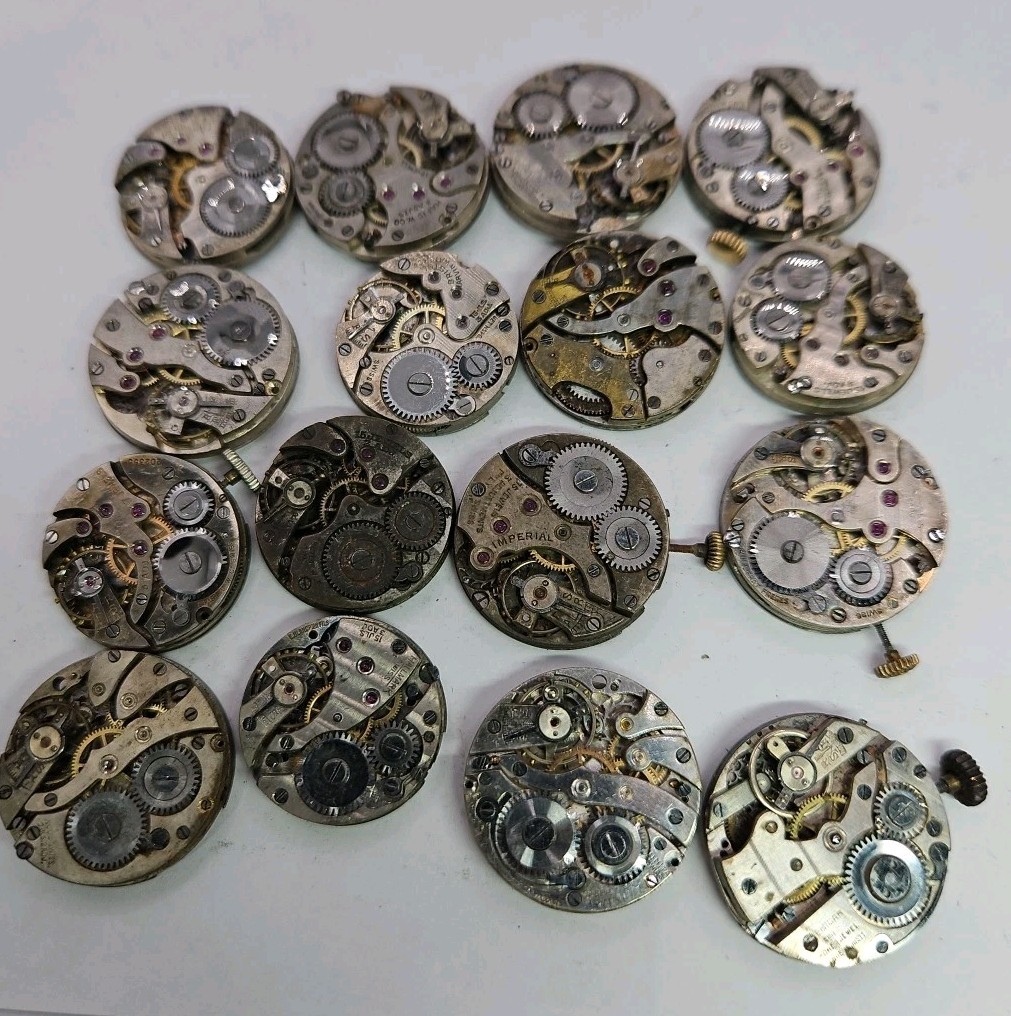 (16) Small Watch Movement Lot Parts/Repair/Crafts (M1)