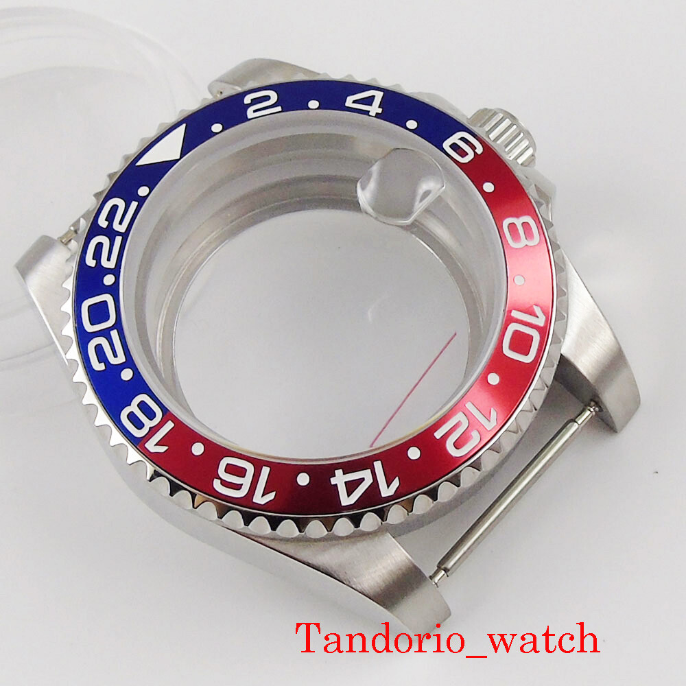 40mm Sapphire Glass Watch Case fit NH34 NH35 NH36 Auto Movement Blue Red Bezel