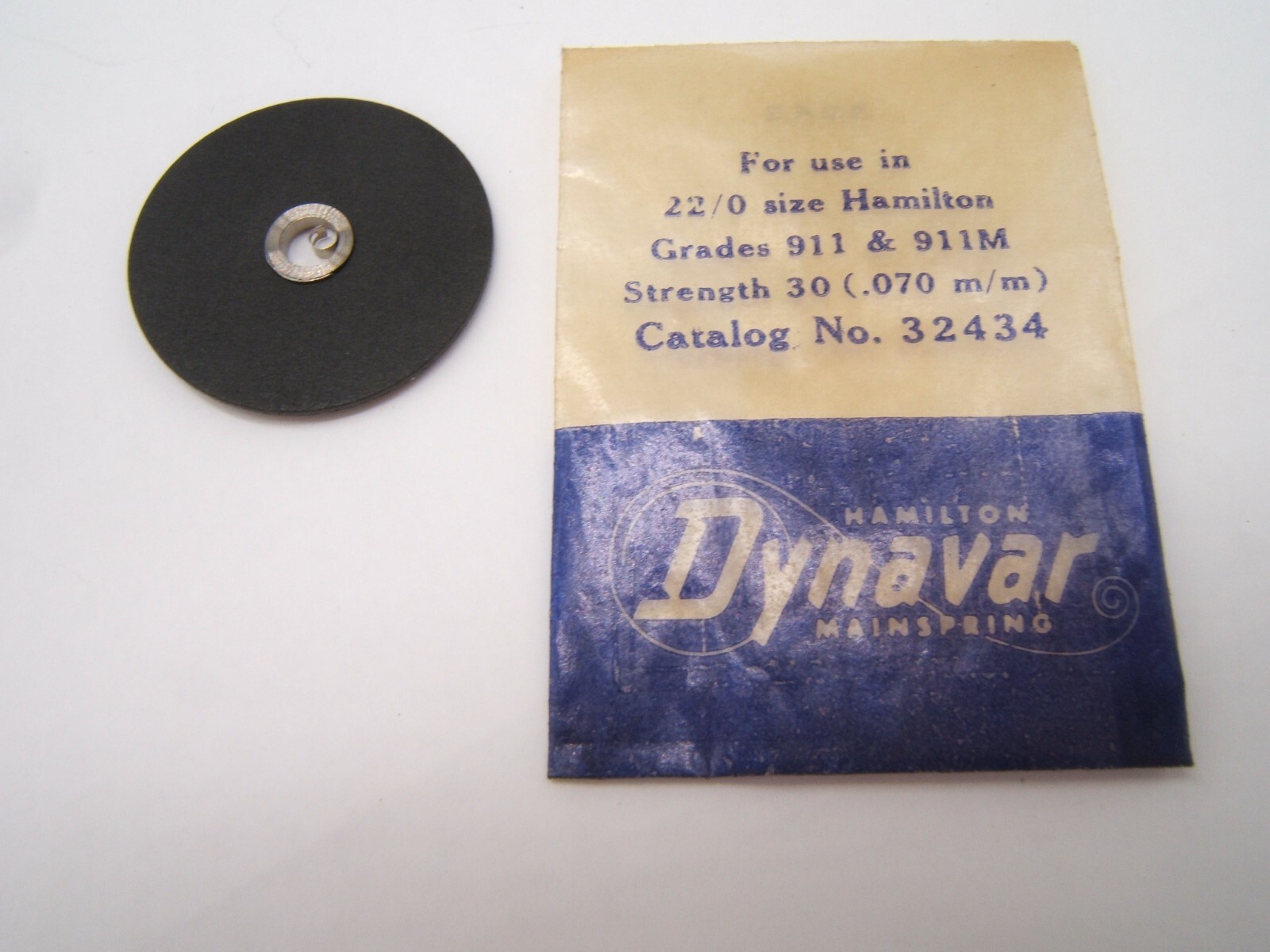 HAMILTON WATCH MAINSPRING 22/0 GRADE 911 & 911M CAT NO 32434 DYNAVAR STRENGTH 30
