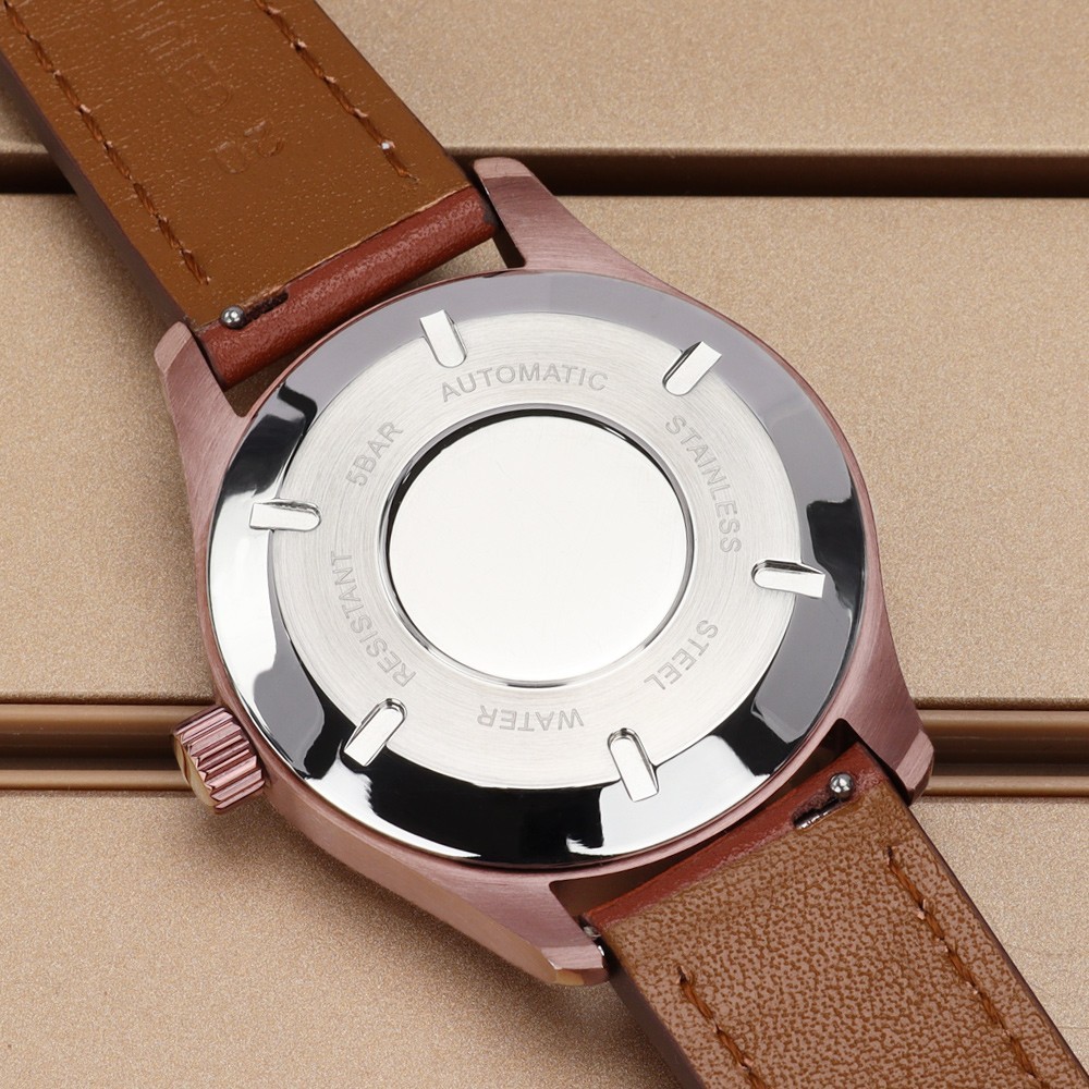 40mm Rose Brushed Watch Cases Calfskin Strap Pin Buckle For Seiko NH35 ETA 2824