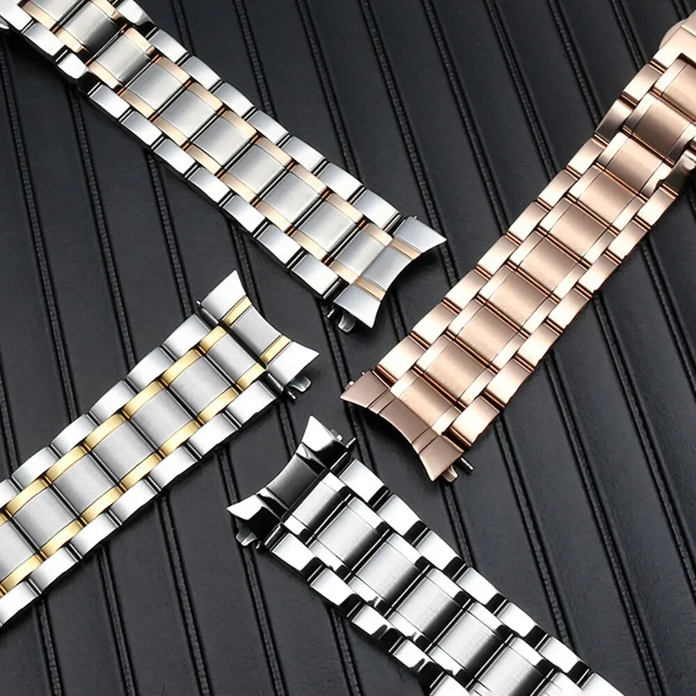 Hot New Curved End Strap Solid Stainless Steel Watch Bands for Butterfly Clasp