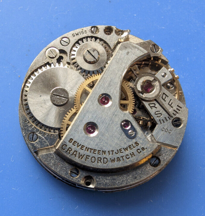 VINTAGE MENS CRAWFORD 17 JEWELS WRISTWATCH MOVEMENT RUNNING