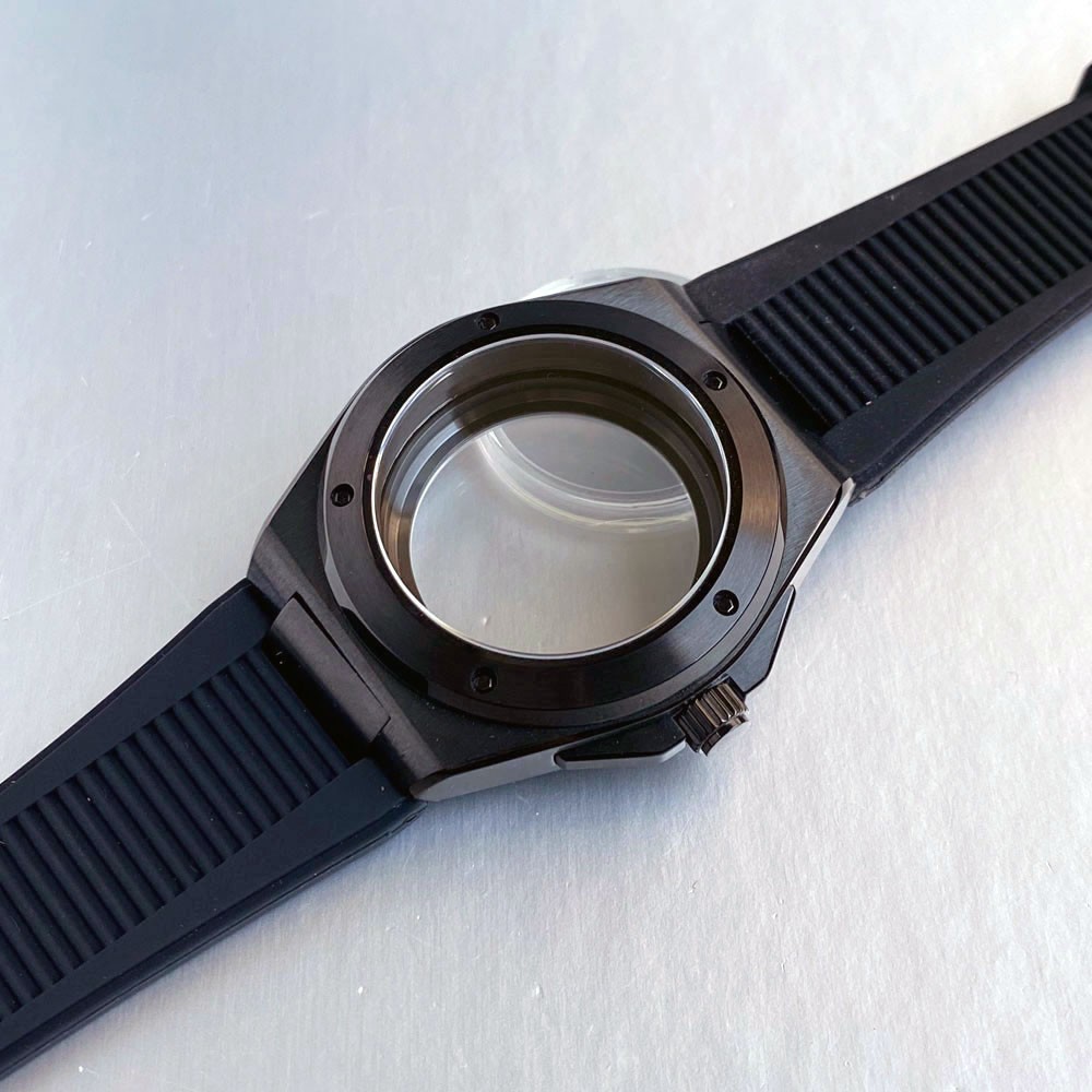 40mm Sapphire Glass Black PVD Watch Case Fit NH35 NH36 ETA 2824 Rubber strap