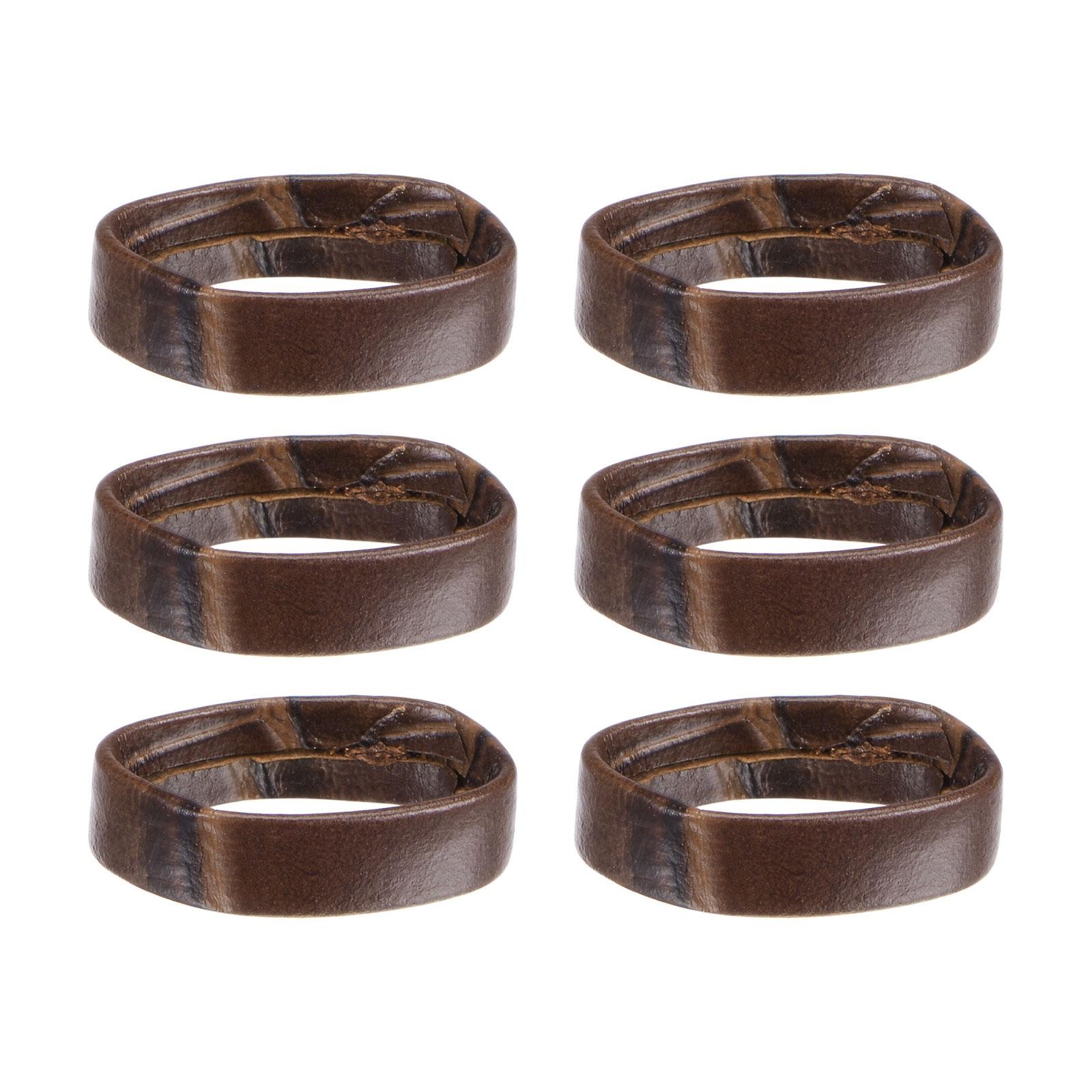 6 Pcs PU Leather Loops Retaining Ring for 18mm Width Watch Band, Dark Brown