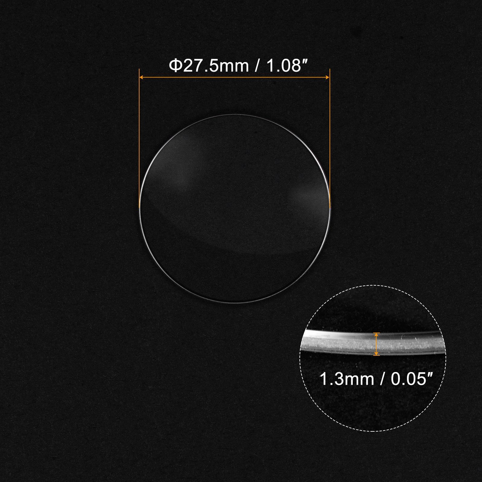 Glass Watch Single Lens Round 27.5mm Dia 1.3mm Edge Thickness, Transparent