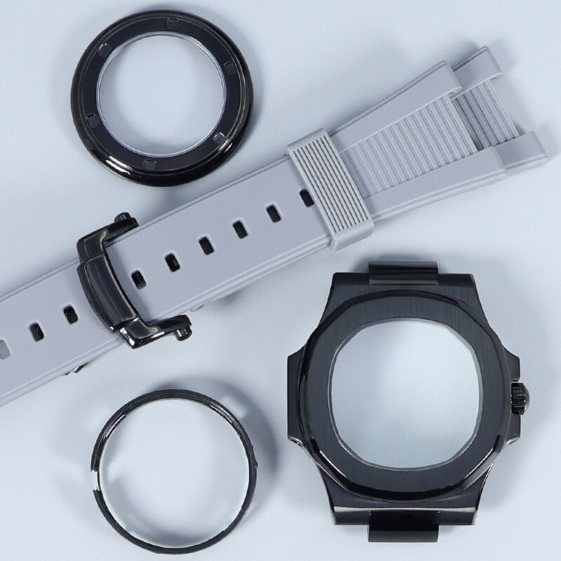 40mm Black Watch Case Rubber Strap Sapphire Crystal For Nh36 Nh35 Nh34 Movement