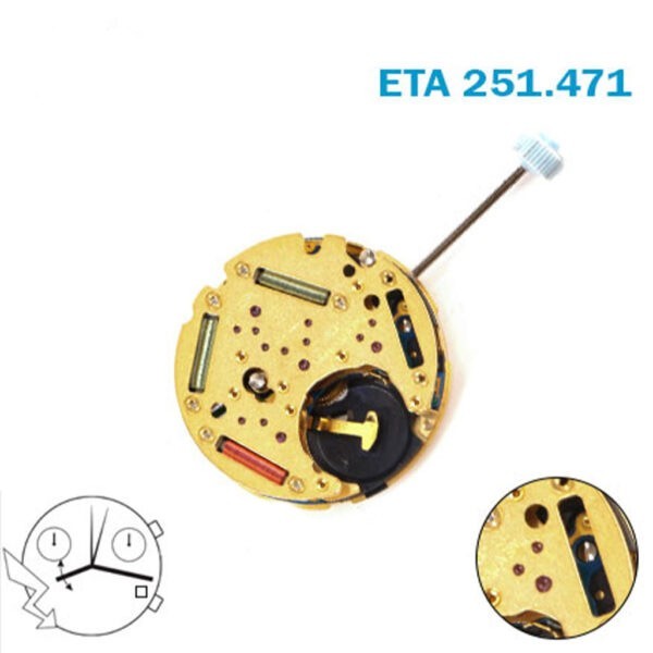 ETA 251.471 Swiss Chronograph Watch Movement-White date at 4-2 Counters.