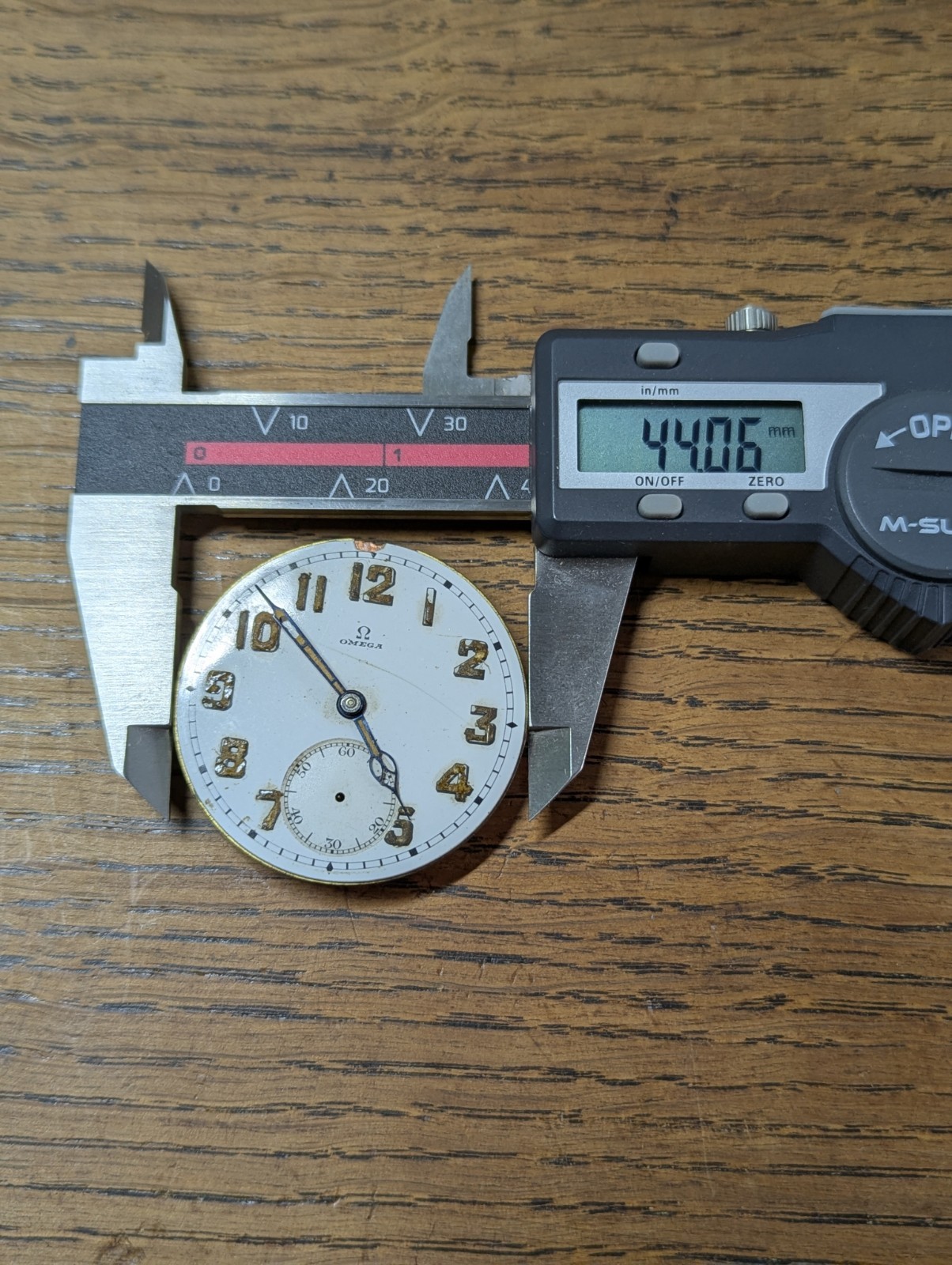 WWII Omega Military Pocket Watch Movement/Dial/Hands, Ticking to Restore #P678