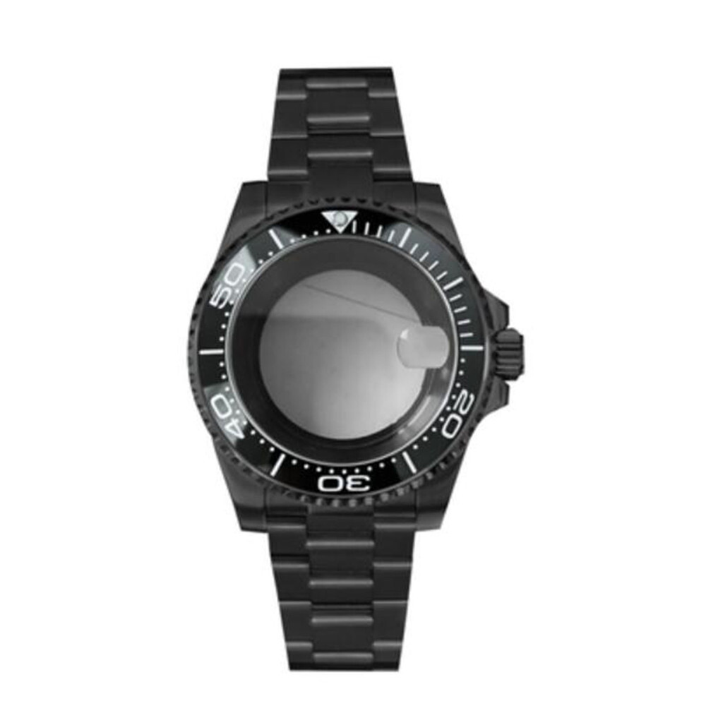 PVD Black SUB Watch Case+Strap 40mm Sapphire Glass 5ATM Waterproof for NH35/NH36