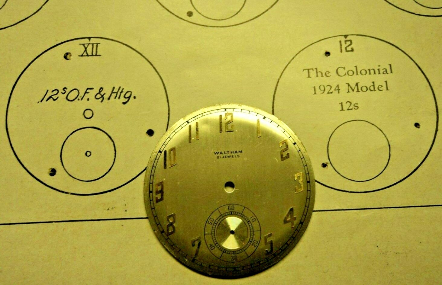 WALTHAM 21 JEWELS Colonial 1924 Mod.12s Premier Dial 208-A Sterling & 18K Gold